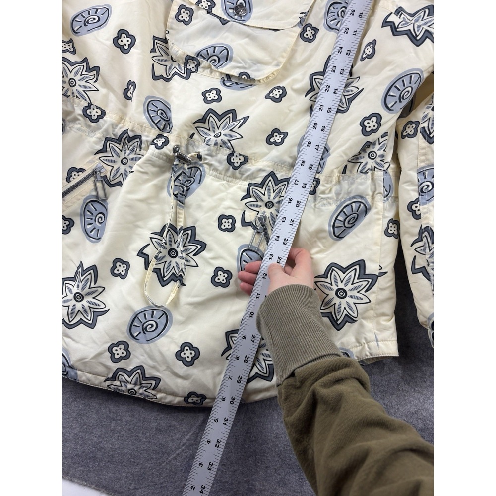 VTG L.L. Bean Womens M Blue Cream Parka Pullover/Jacket Floral Shell Coastal - Picture 2 of 8